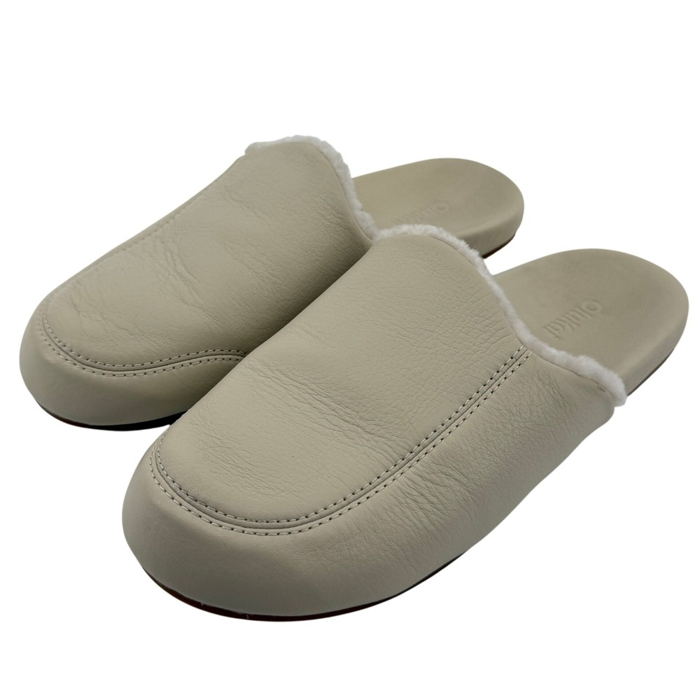 OluKai Konea Shearling Leather Mule Clog Bone Cream Women‎ 8 Leather Slide Comfy